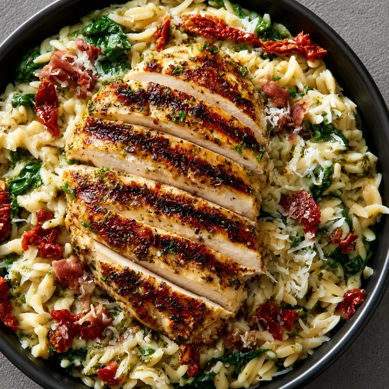 Tuscan Chicken Breast with Sun-Dried Tomato Basil Orzo