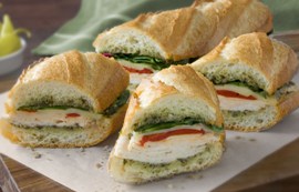 Warm Turkey Pesto Baguette Sandwich