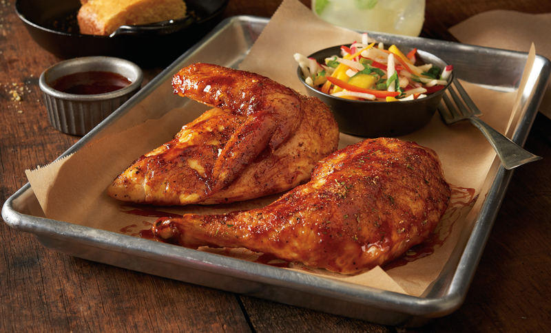 HARVESTLAND® TENDERREADY® Quartered Chicken Barbecued with Cornbread and Mango-Jicama Slaw