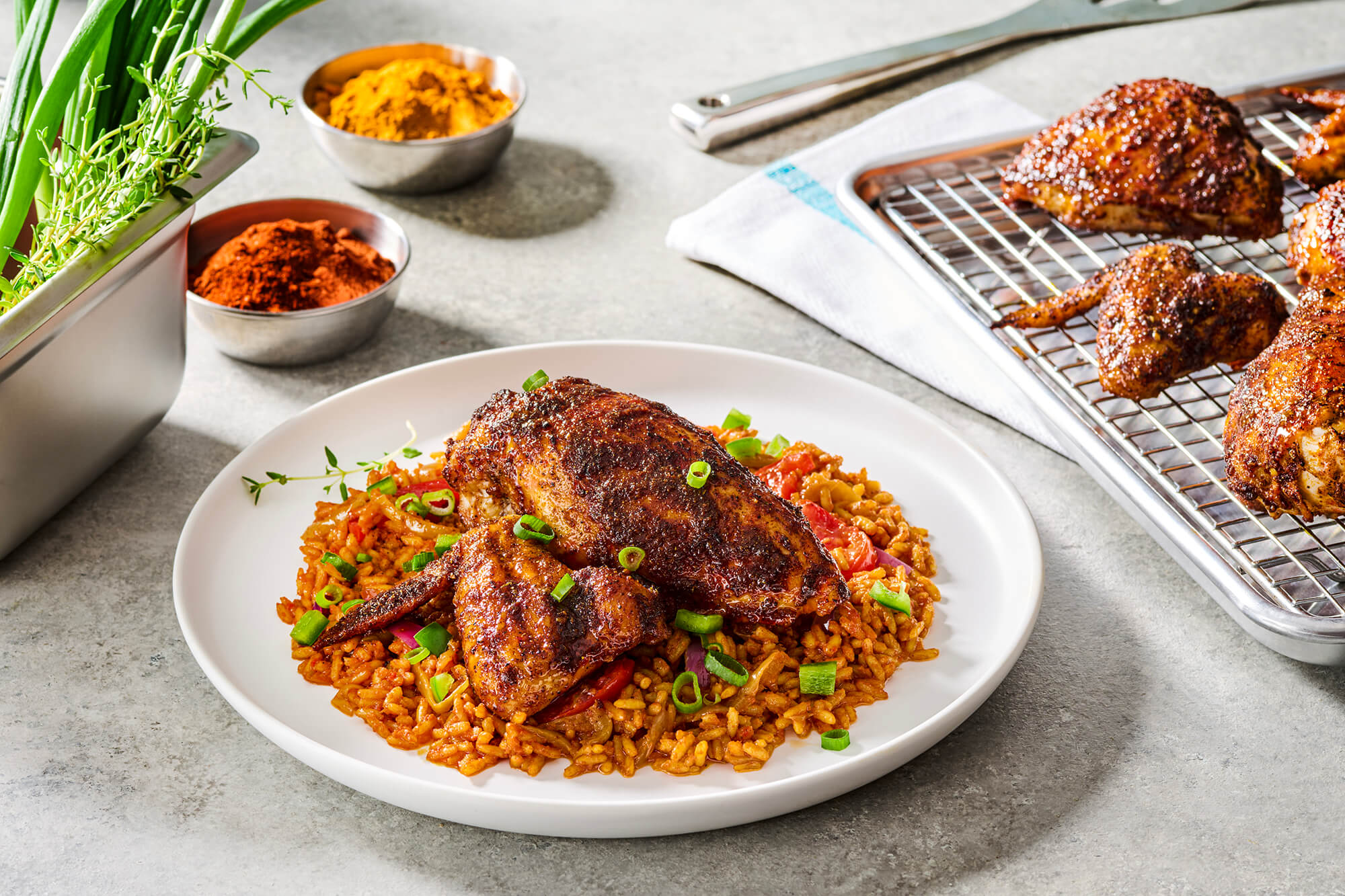 Roasted Jollof Chicken With Jollof Rice