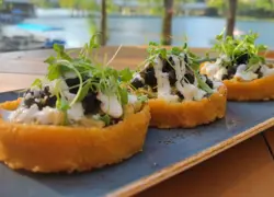 Sopes de Pollo with Mole Verde & Huitlacoche