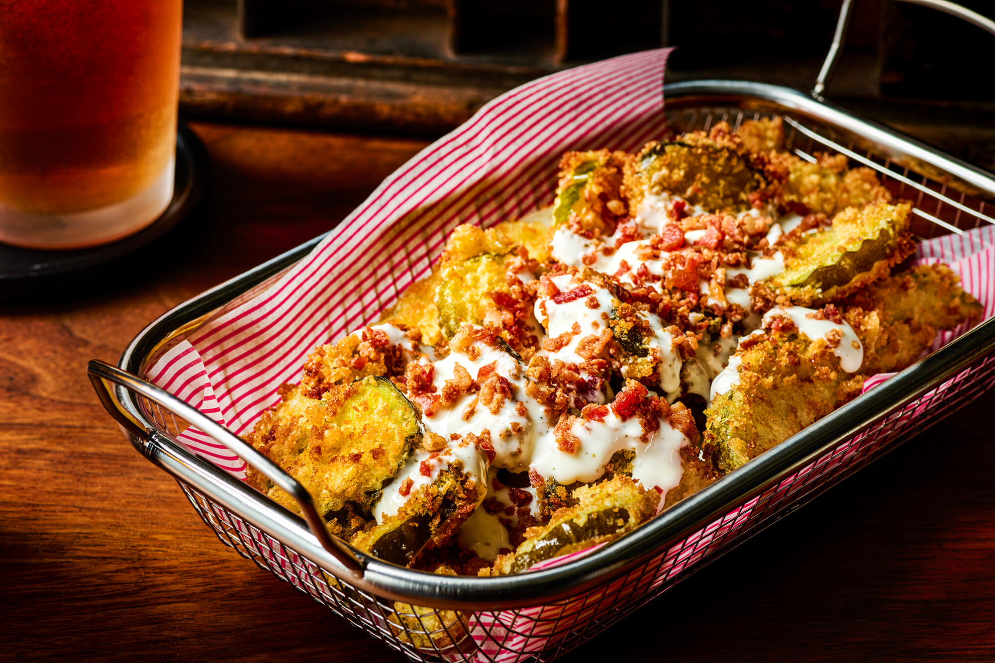 Loaded Fried Pickles With Ranch and Bacon