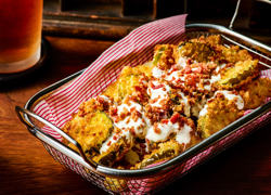 Loaded Fried Pickles With Ranch and Bacon