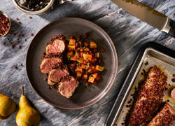 Szechuan and Black Peppercorn Crusted Pork Tenderloin, With Sweet and Sour Pear Chutney