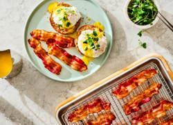 Eggs Benedict With White Wine Hollandaise and Coleman Bacon