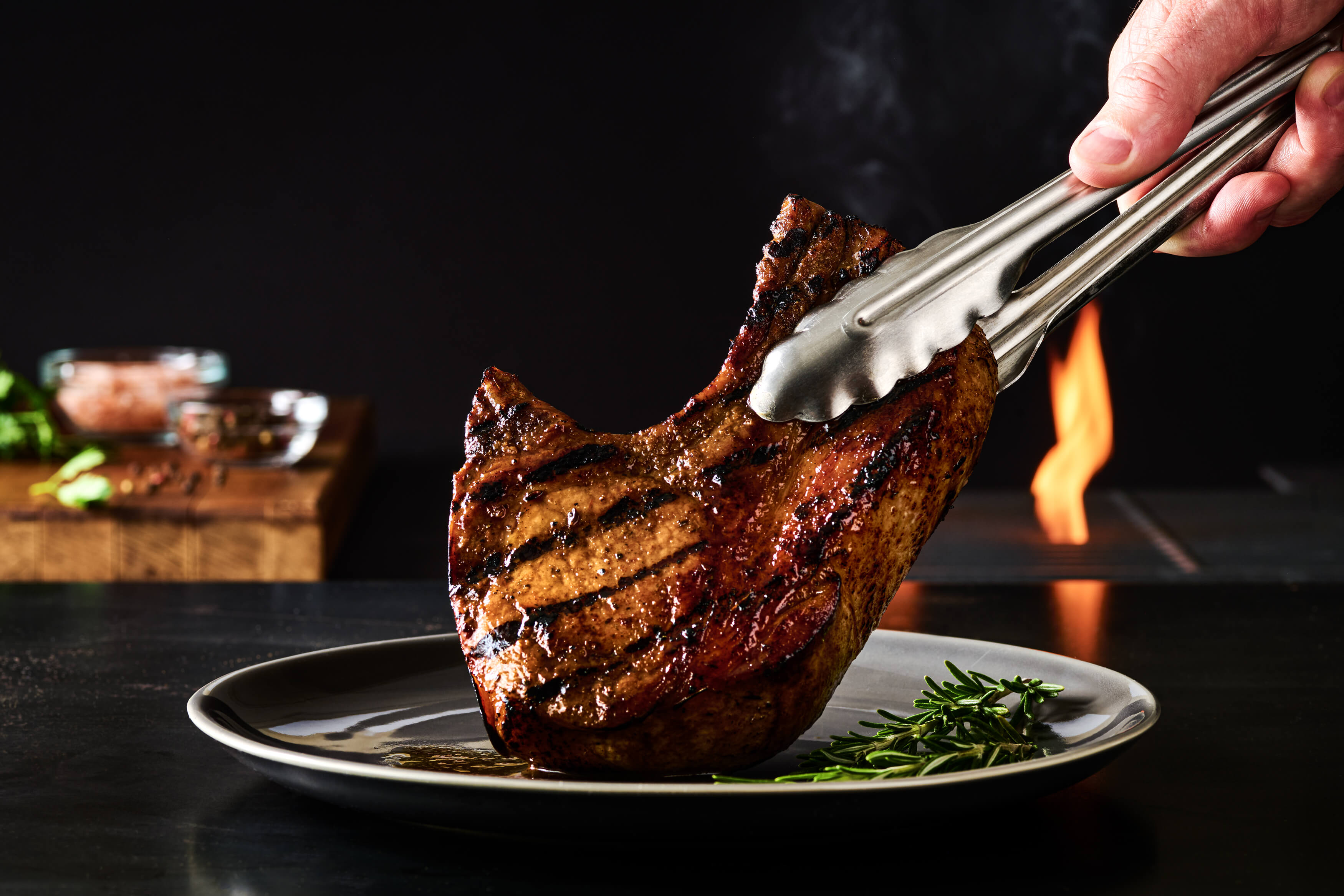 Grilled Bone-In Loin Pork Chop With Smoky Scotch Whiskey Maple Glaze